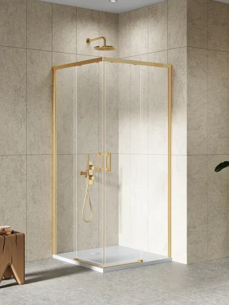 Cabină de duș Prime Gold Brushed, ușă glisantă dublă